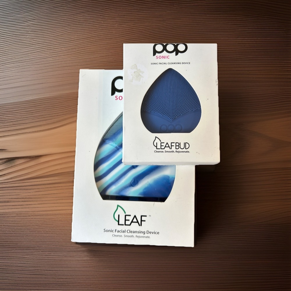 Pop Sonic LEAF & LEAFBUD Facial Cleansing Device Smooth Rejuvenate BLUE MARBLE - Picture 5 of 5